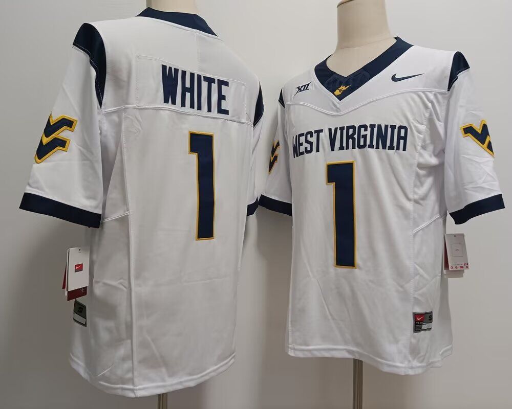 NCAA 2024 Men Virginia Mountaineers #1 White Nike Game Jersey->->